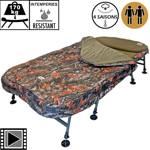 Bed Chair Carp Design Camo Line 2 places 8 pieds 4 Saisons 